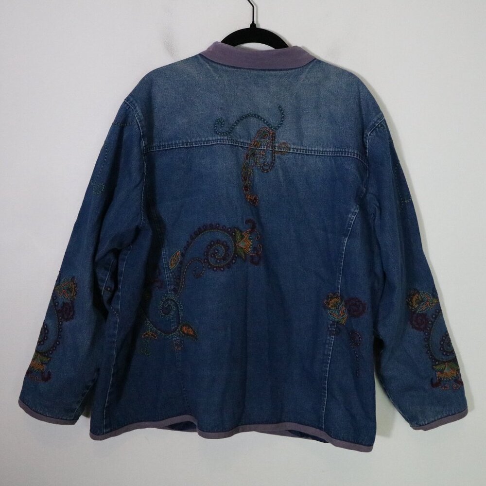 Vintage Denim Co Chore Jacket Womens XL Embroidered Paisley Boho Oversized Coat - Picture 6 of 6